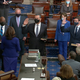 Vice President Kamala Harris swears in Sen. Raphael Warnock, D-Ga., Sen. Alex Padilla, D-Calif., and Sen. Jon Ossoff, D-Ga., on the floor of the Senate Wednesday, Jan. 6, 2021, on Capitol Hill in Washington.